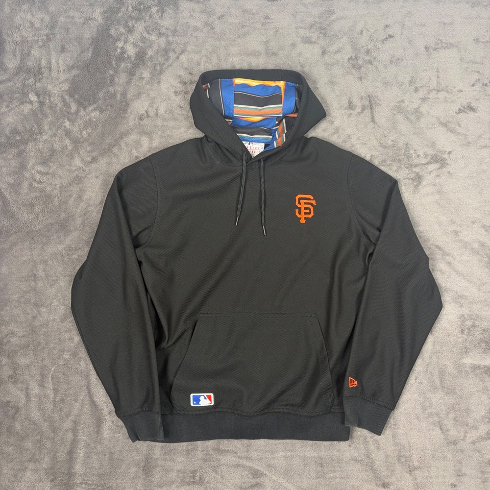 New Era Hoodie Men Medium Black SF Giants MLB Pullover Mesh Striped‎ Hood